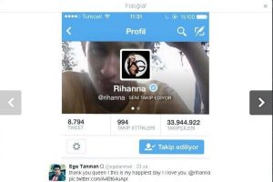 Rihanna Twitter'dan Bursalı oyuncuyu takip ediyor