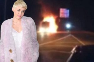 Miley Cyrus'un tur otob&uuml;s&uuml; alevler i&ccedil;inde