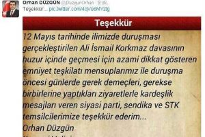 Vali D&uuml;zg&uuml;n'den "Ali İsmail Korkmaz" teşekk&uuml;r&uuml;