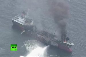 Tanker patladıktan sonra b&ouml;yle yandı