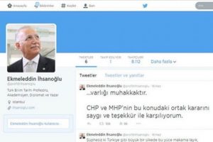 İhsanoğlu Twitter hesabı a&ccedil;tı, ilk tweetini attı