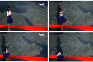 Kadın spiker canlı yayında b&ouml;yle yere d&uuml;şt&uuml;
