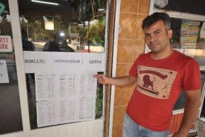 Bor&ccedil;luların listesini vitrine astı