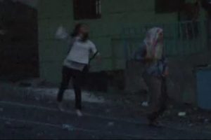 Annesinin yanında polis aracını taşladı