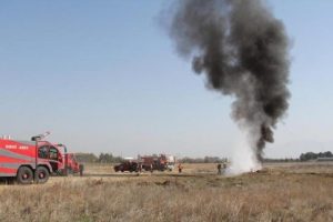 U&ccedil;ak yangın tatbikatında lastik yakıldı