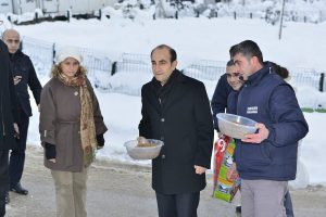 Edebali sokak hayvanları i&ccedil;in a&ccedil;ık alanlara yem bıraktı