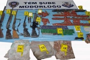 Silahlar toprağa g&ouml;m&uuml;l&uuml; şekilde bulundu