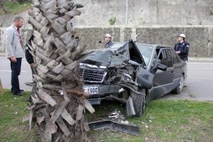 Otomobil palmiye ağacına &ccedil;arptı: 3 yaralı