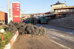 Bursa'da faciaya ramak kaldı! Devrilen TIR benzinliği teğet ge&ccedil;ti