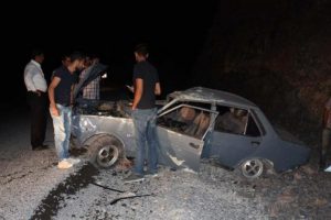 &Ccedil;elikhan'da otomobil devrildi