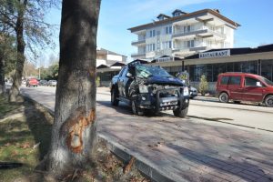 Bursa'da yoldan &ccedil;ıkan kamyonet ağaca &ccedil;arparak durabildi!