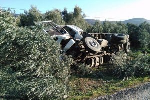 Bursa'da kamyon zeytin bah&ccedil;esine u&ccedil;tu!