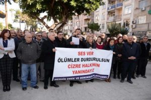 Mersin'de Cizre'de mahsur kalanlar i&ccedil;in destek eylemi
