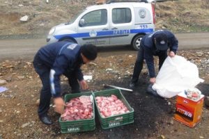 Pazarda satılan tavuk etleri imha edildi