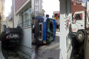 Freni boşalan kamyonet ortalığı savaş alanına &ccedil;evirdi