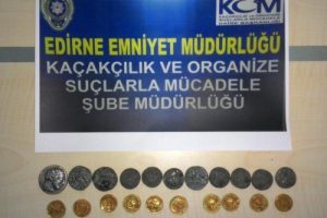Edirne'de 21 Bizans sikkesi ele ge&ccedil;irildi
