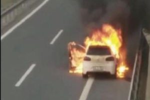 TEM Otoyolu'nda otomobil alevlere teslim oldu