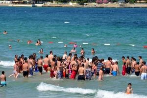Kıyıya vuran yavru yunusu vatandaşlar kurtardı