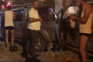 Kaza sonrası ara&ccedil;tan i&ccedil; &ccedil;amaşırıyla inen s&uuml;r&uuml;c&uuml; şaşkına &ccedil;evirdi