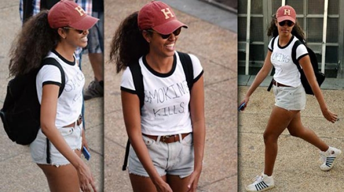 'Ş&uuml;pheli' sigarayla yakalanan Malia Obama'dan mesajlı tiş&ouml;rt
