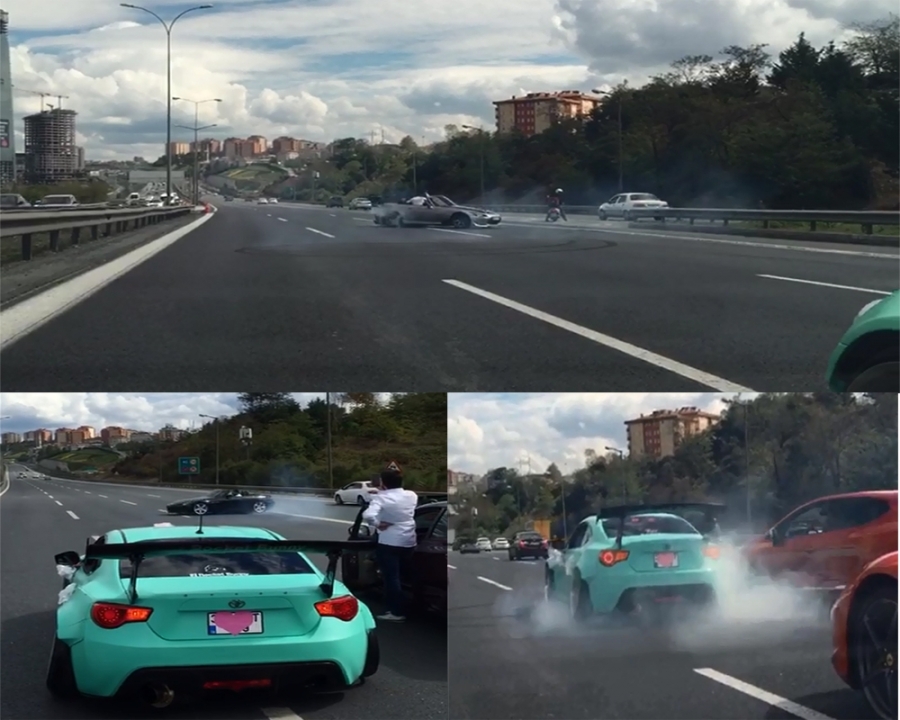 TEM'i kapatıp drift yaptılar