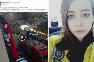 Şehit polisin kızı istedi, caddeye dev T&uuml;rk bayrağı asıldı