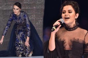 Tesett&uuml;r defilesinde ayağı burkuldu
