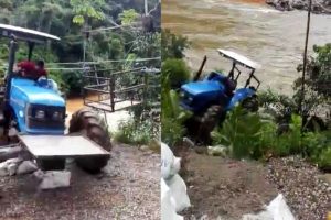 Kontrolden &ccedil;ıkan trakt&ouml;r, nehre d&uuml;şt&uuml;