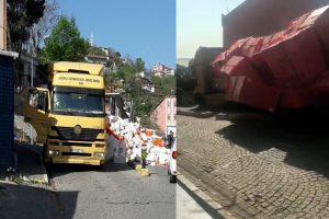 Hazır beton kalıpları yola b&ouml;yle yıkıldı