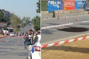 Beşiktaş'ta metro &ccedil;alışmaları sırasında yol &ccedil;&ouml;kt&uuml;
