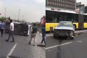 Takla atan ara&ccedil; metrob&uuml;s yoluna girdi