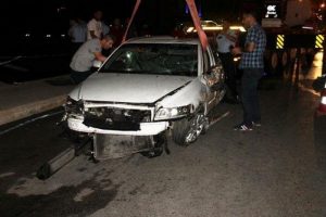 K&ouml;peğe &ccedil;arpmamak i&ccedil;in k&ouml;pr&uuml;den u&ccedil;tu