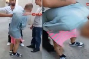 'Torbacı'yı etek giydirip, d&ouml;ve d&ouml;ve sokakta dolaştırdılar