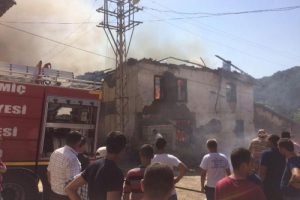 Yangında, 2 koyun ile 15 tavuk telef oldu