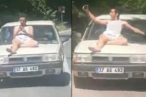 Otomobilin &uuml;zerine tehlikeli yolculuk