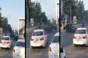 D&uuml;ğ&uuml;n konvoyundaki trafik magandası kamerada