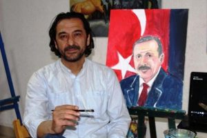 Erdoğan'ın Ayvalık ziyaretindeki fotoğrafı tablo haline getirildi