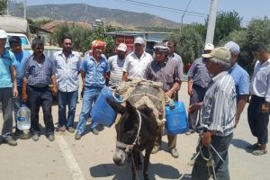 Mahalleli eşek sırtında su taşıyor
