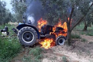 Bursa'da zeytin sularken traktörü yandı
