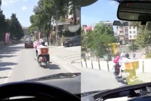 4 kişilik ailenin motosiklette tehlikeli yolculuğu