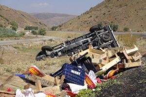 Sebze y&uuml;kl&uuml; kamyonet şarampole yuvarlandı: 2 yaralı