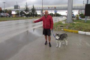 K&ouml;peği ile birlikte g&uuml;nlerce otostop &ccedil;ekti