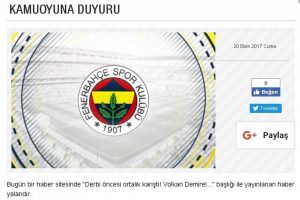 Fenerbah&ccedil;e'den Volkan Demirel a&ccedil;ıklaması