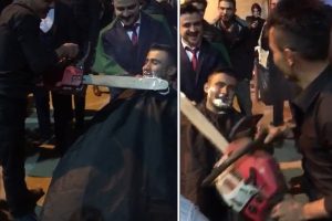 Motorlu testere ile damat tıraşı