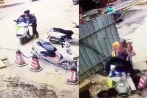 Motosiklet &ccedil;ukura d&uuml;şt&uuml;!