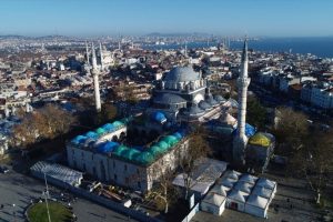 Restorasyonu s&uuml;ren Beyazıt Camii havadan g&ouml;r&uuml;nt&uuml;lendi