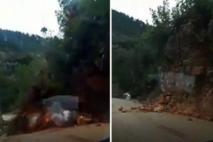 Heyelan anı saniye saniye g&ouml;r&uuml;nt&uuml;lendi