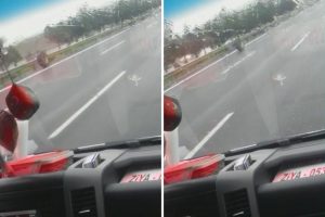 Trafikte başıboş lastik şaşırttı