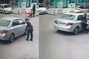 &Ouml;nce taciz etti sonra yerde s&uuml;r&uuml;kledi!