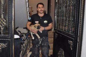 Bursa'da yavru köpeği itfaiye kurtardı